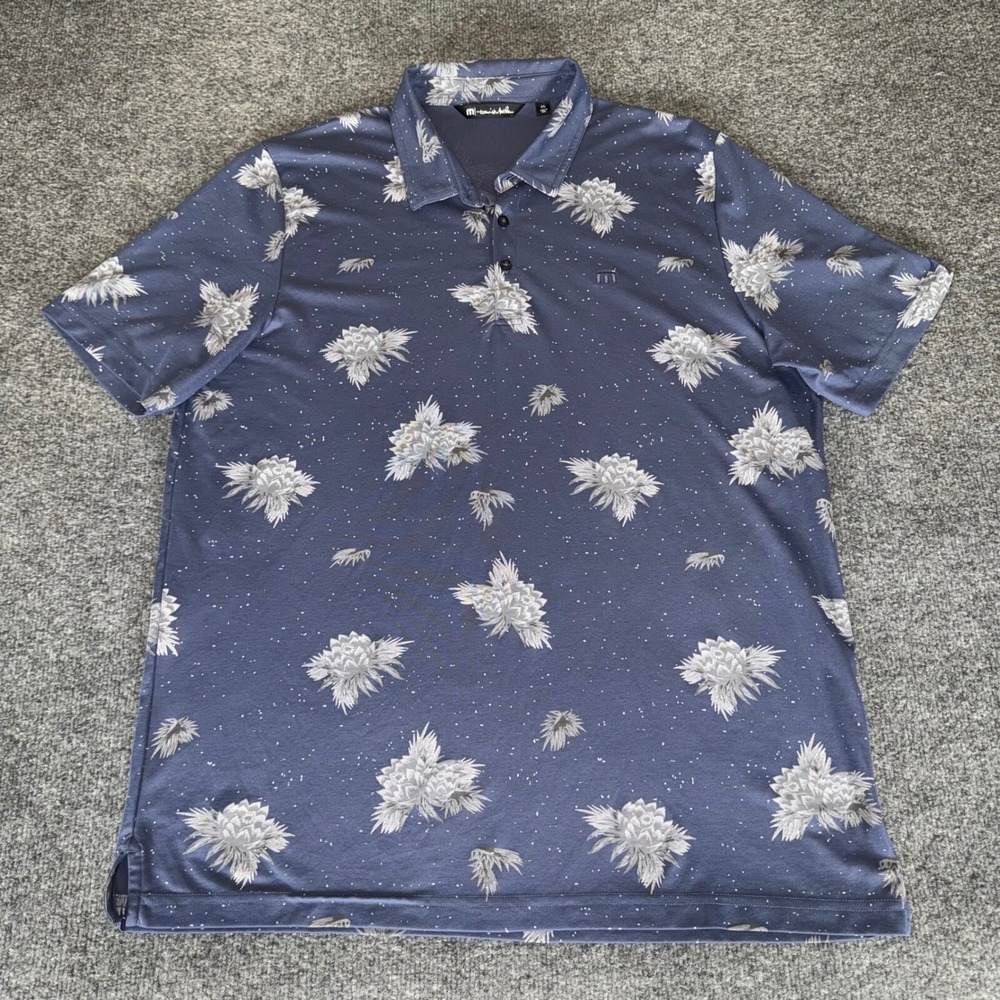 Travis Mathew Floral Golf Polo Shirt Pima Cotton Men 2XL Blue Casual Performance